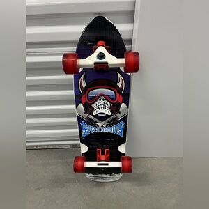 Red and Blue Skateboard with White Trim